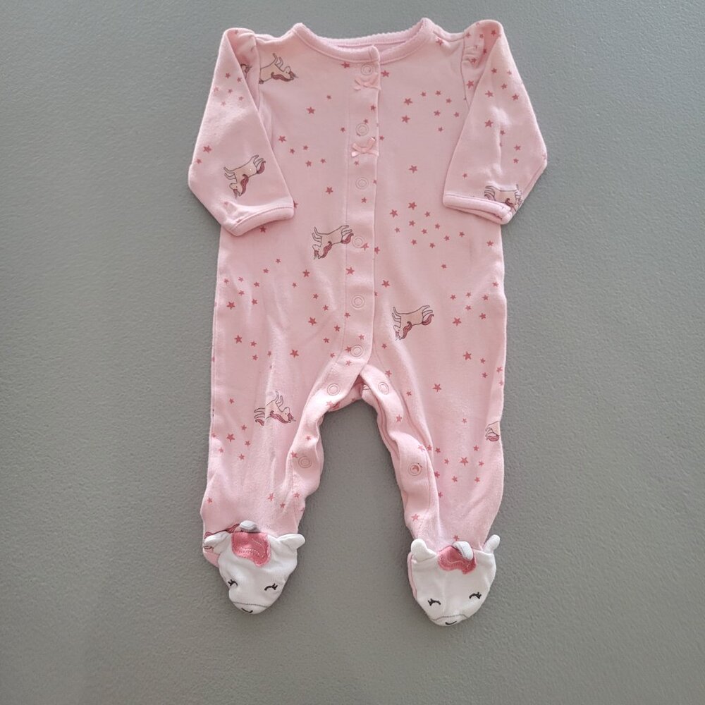 Child of Mine Carter’s Unicorn Footed Sleeper 0-3M Pink Stars Baby Girl Pajamas
